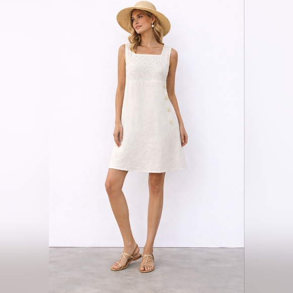 La Perla Dresses & Skirts - La Perla Linen Blend Retro Ivory Eyelet Embroidered Shift Dress Italy size 44/8